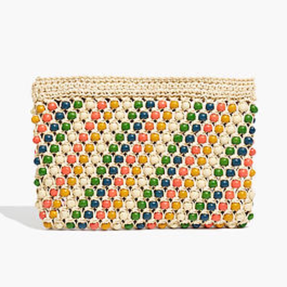 NWT Madewell THE BEADED CROCHET POUCH CLUTCH Zipper top colorful fun bag Summer
